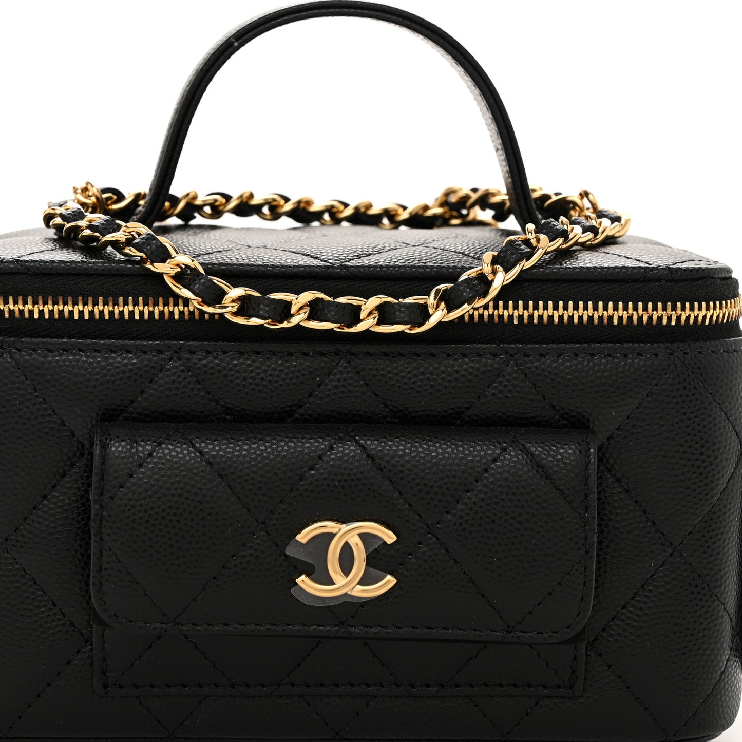 Caviar Quilted Polly Pocket East West Top Vanity With Chain Black