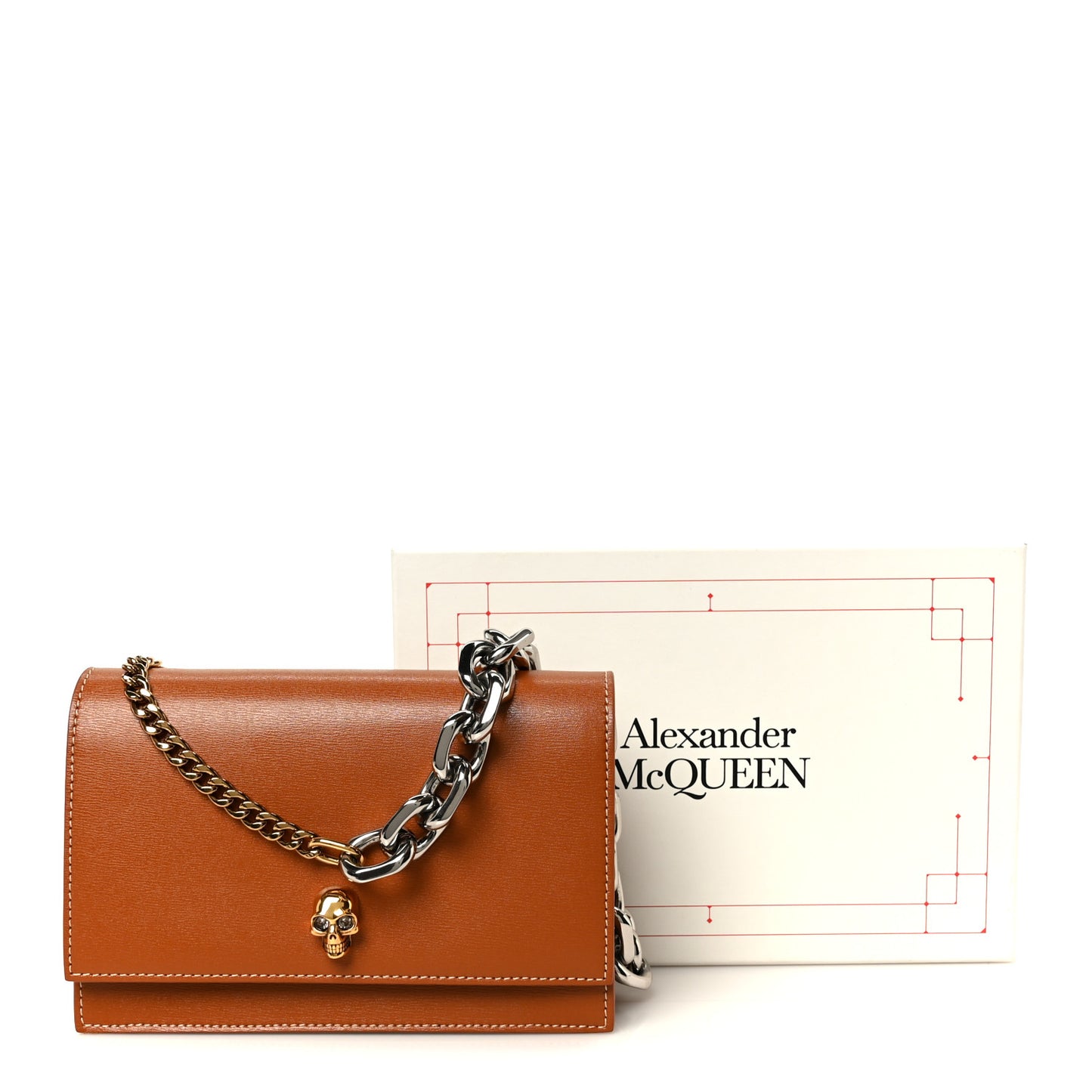 Calfskin Mini Skull Chain Crossbody Bag Caramel Tan