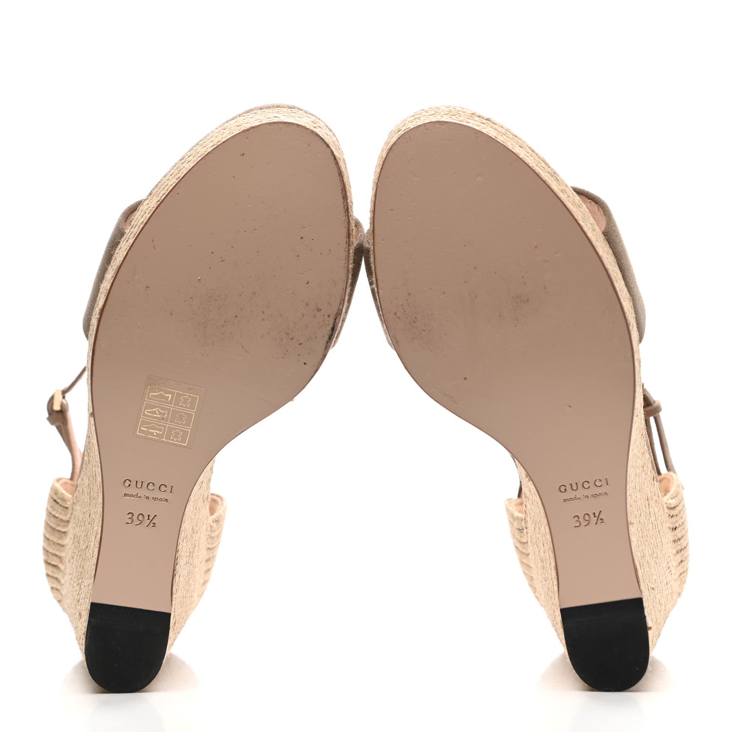 Gucci Kid Scamosciato Horsebit Platform Espadrille Wedge Sandals 39.5 Taupe 5 of 12