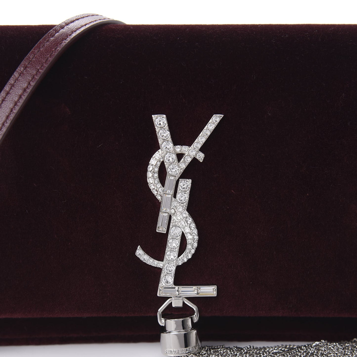 Velvet Crystal Monogram Kate Tassel Shoulder Bag Burgundy