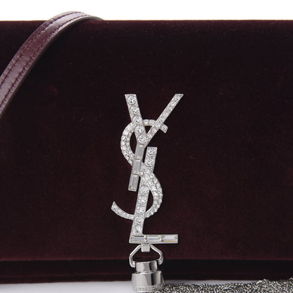 Saint Laurent Velvet Crystal Monogram Kate Tassel Shoulder Bag Burgundy 9 of 9
