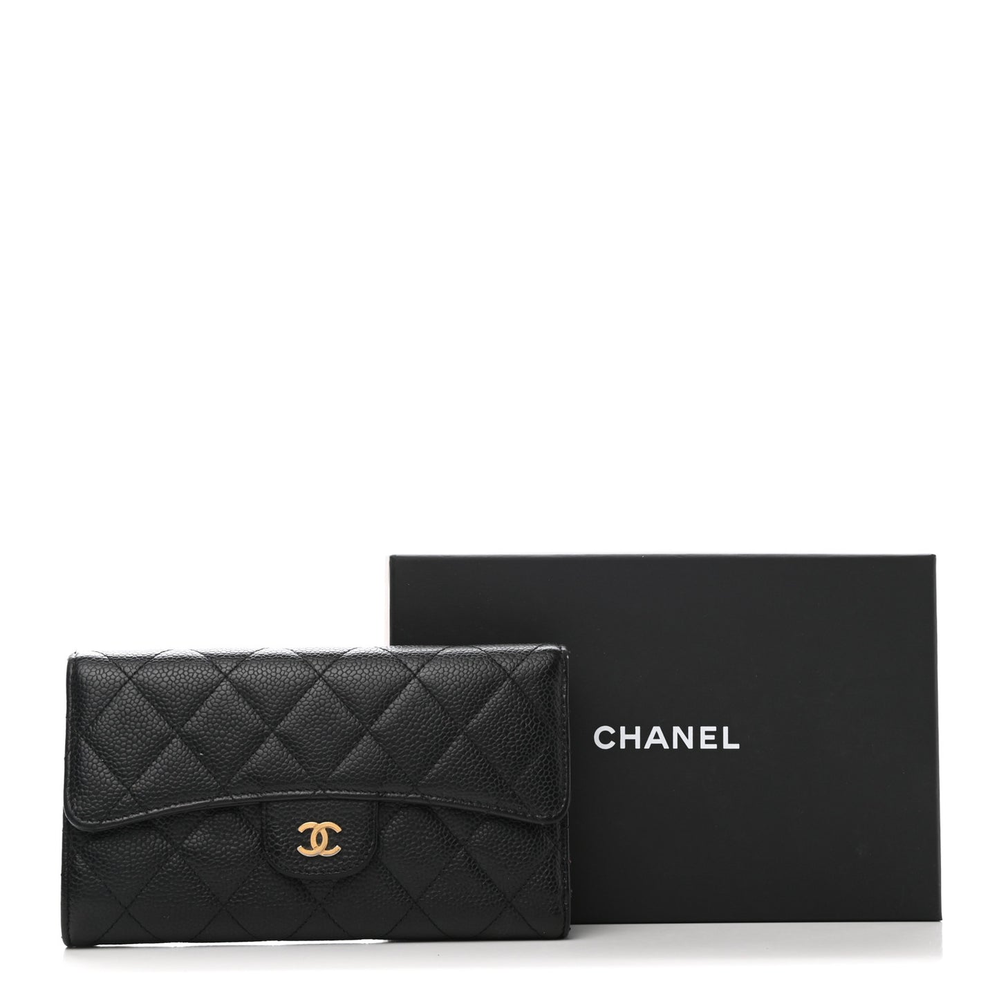 Caviar Quilted Large Flap Wallet Black