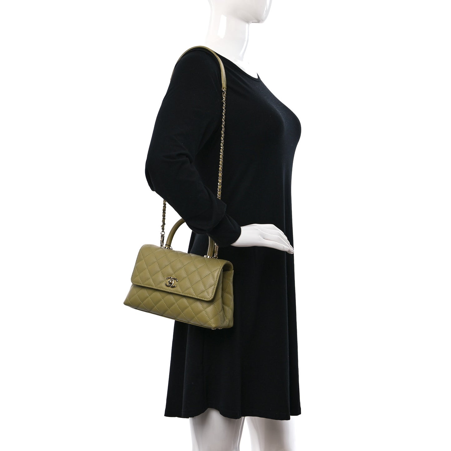 Caviar Lizard Embossed Quilted Mini Coco Handle Flap Green