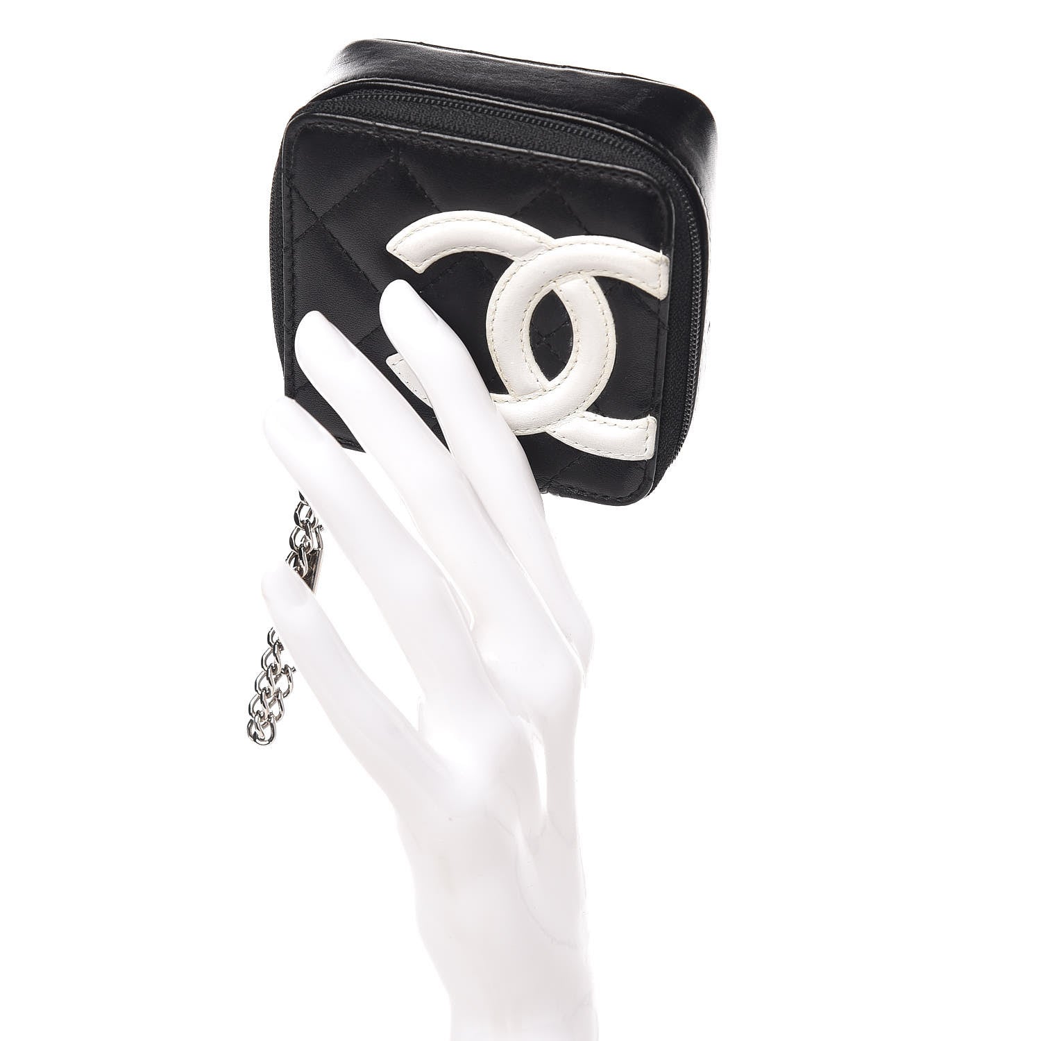 Chanel Calfskin Quilted Cambon Zip Around Makeup Pouch Black White 2 of 13