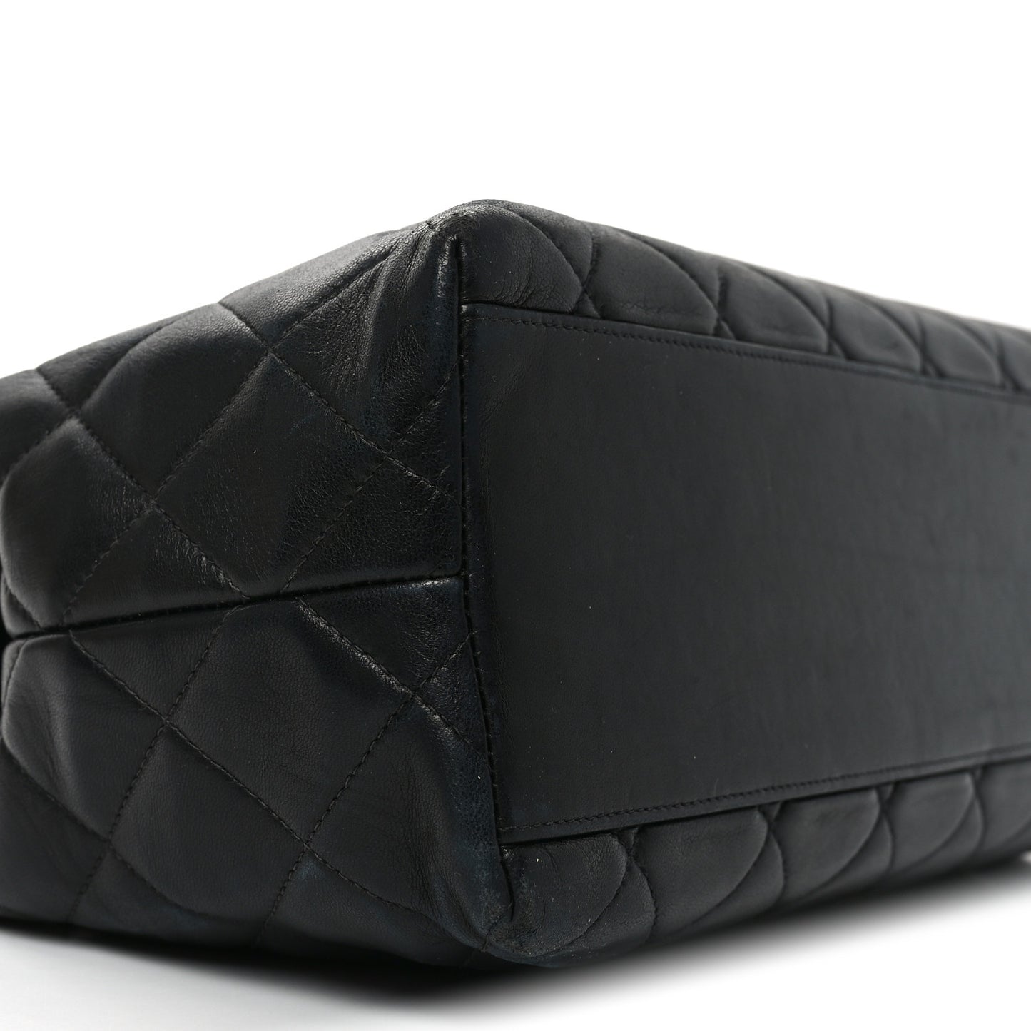 Lambskin Quilted Small Shopping Tote Black