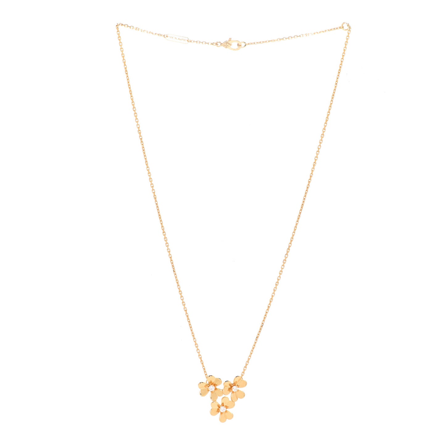 18K Yellow Gold Diamond Mini Frivole 3 Flowers Pendant Necklace
