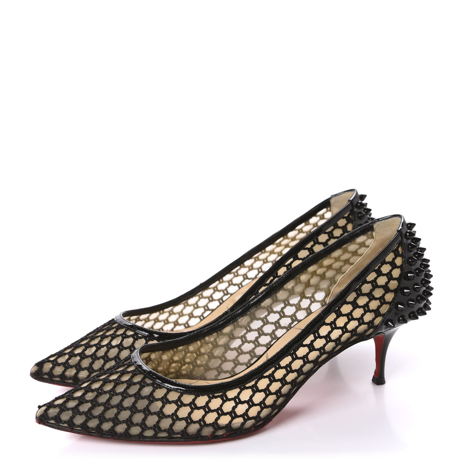 Christian Louboutin Fishnet Patent Guni 55 Spiked Pumps 41 Black 3 of 14