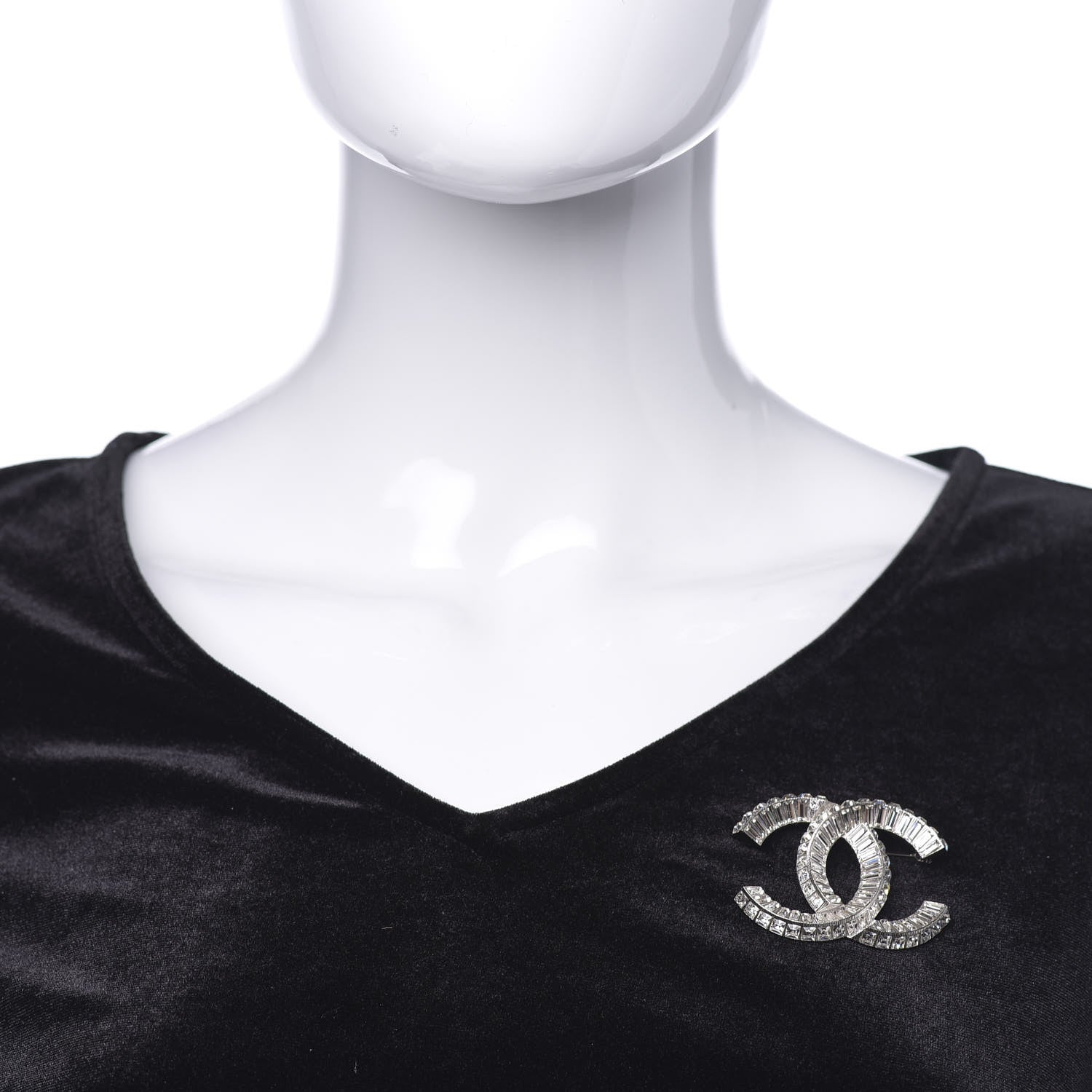 Chanel Baguette Crystal CC Brooch Silver 2 of 4