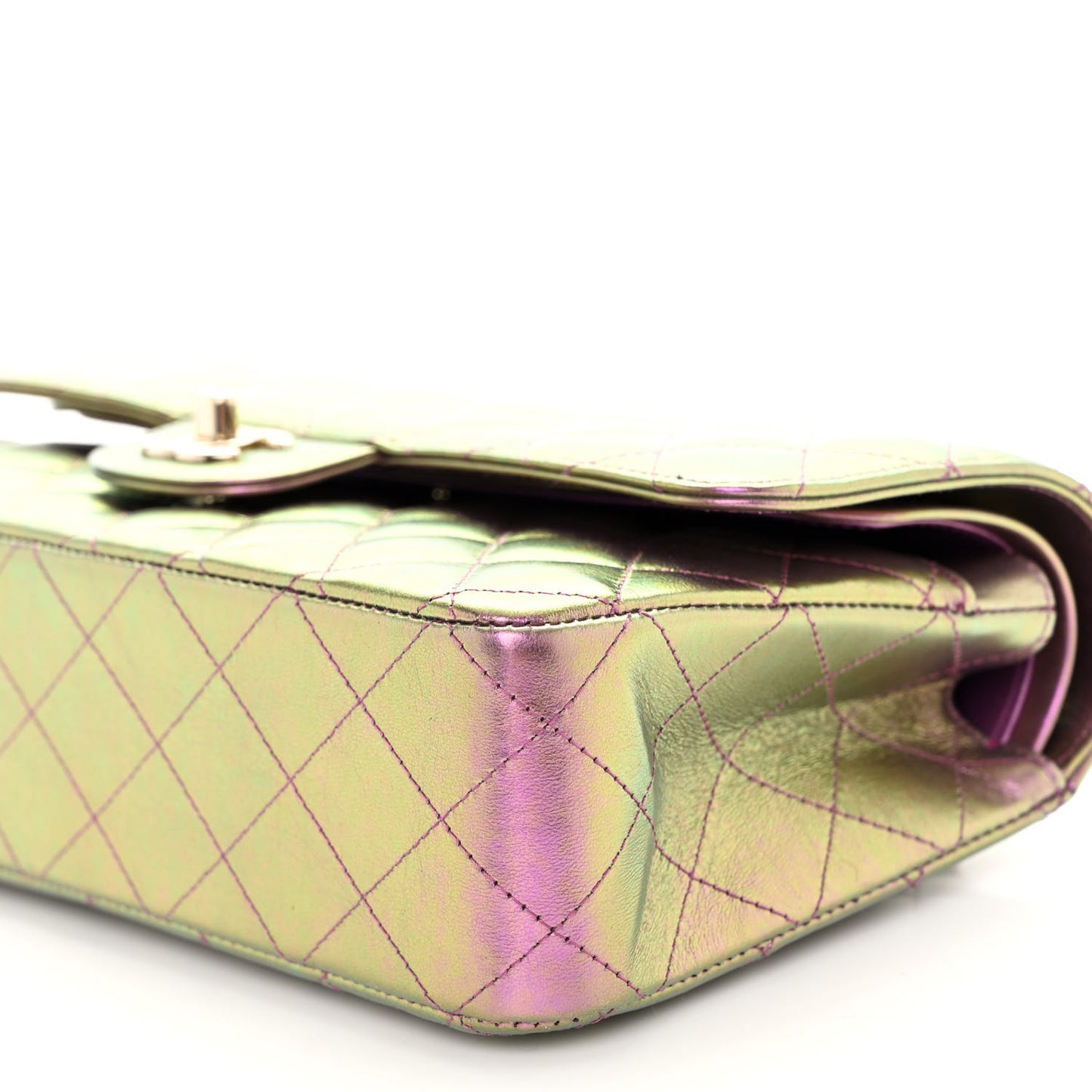 Iridescent Lambskin Quilted Medium Double Flap Purple