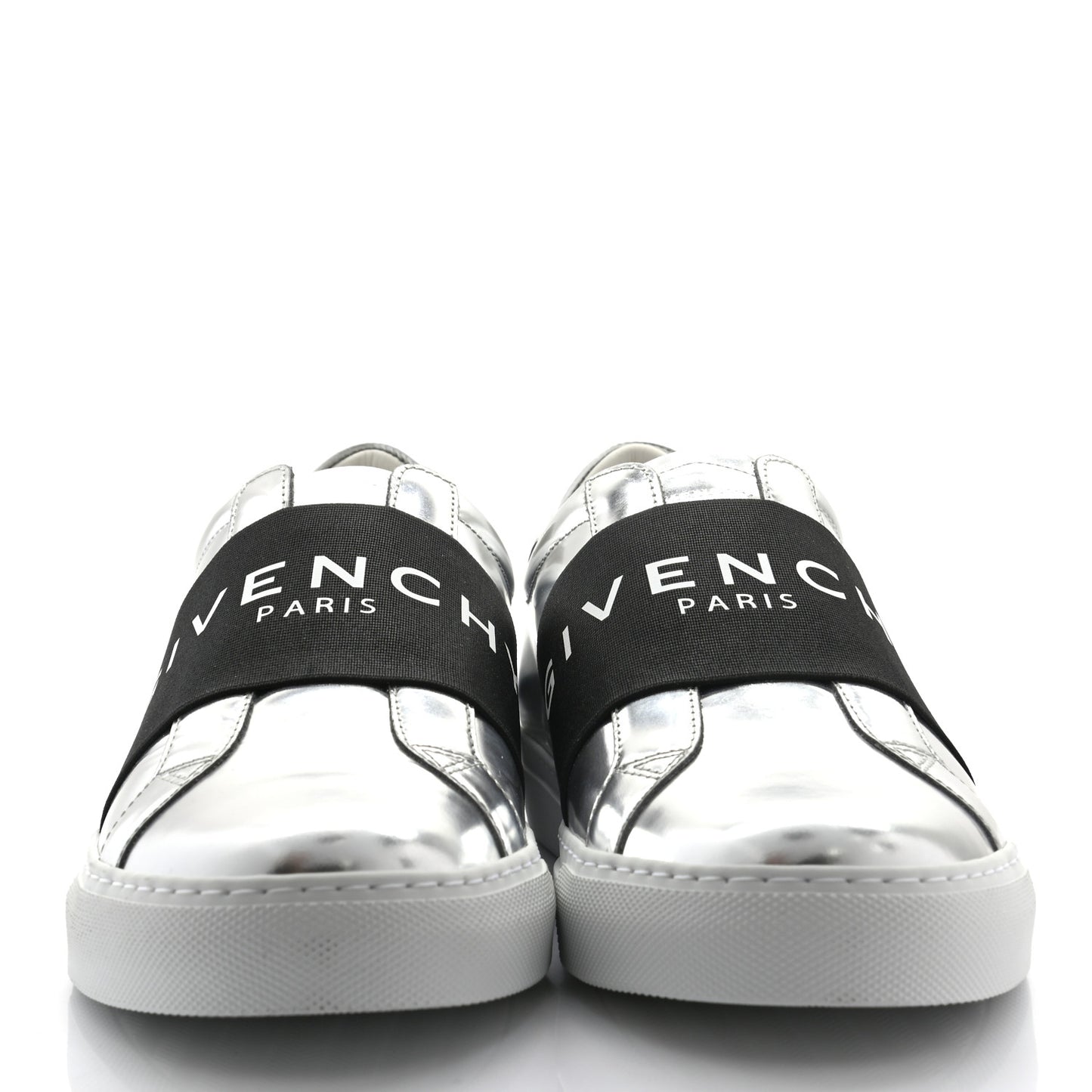 Calfskin Band Logo Womens Urban Street Sneakers 40.5 Silvery
