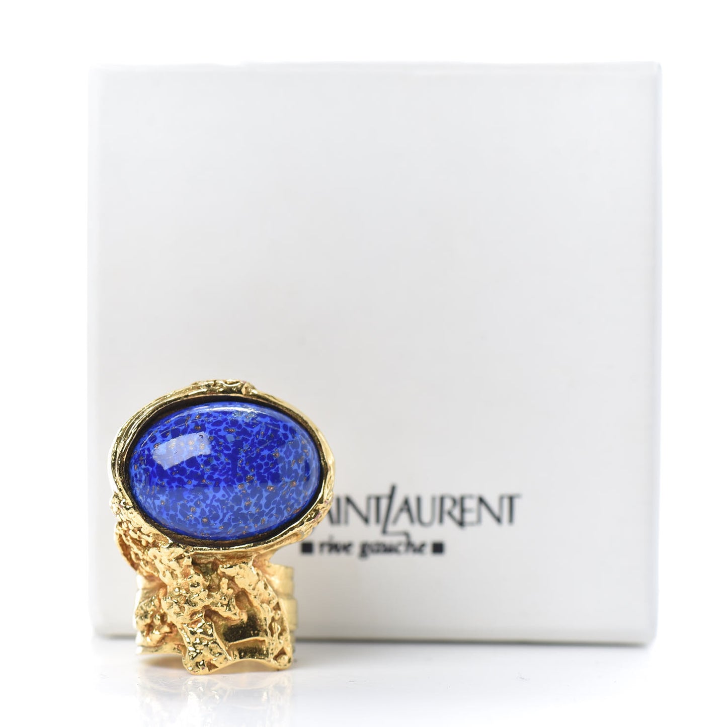 Glass Cabochon Arty Ovale Ring 8 Gold Lapis