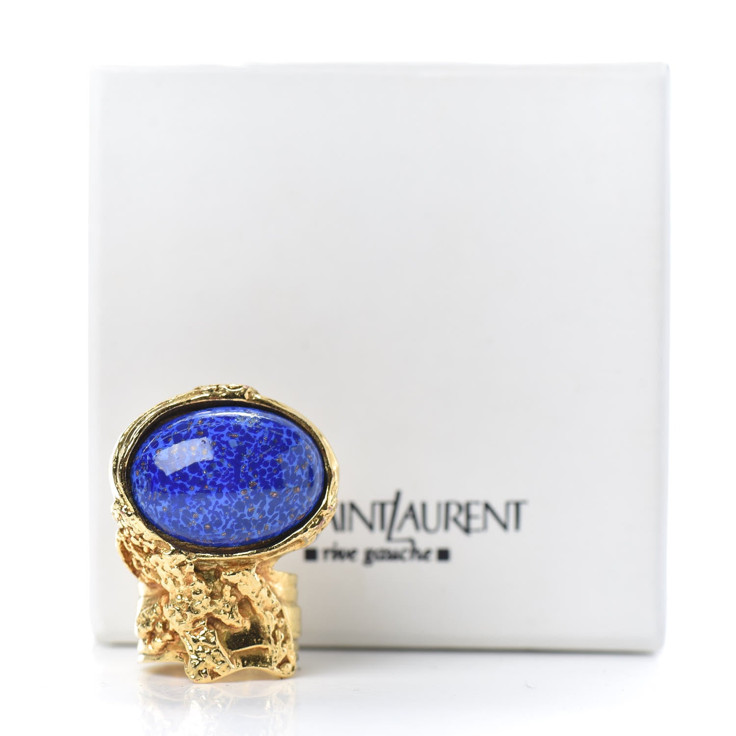 Saint Laurent Glass Cabochon Arty Ovale Ring 8 Gold Lapis 5 of 5