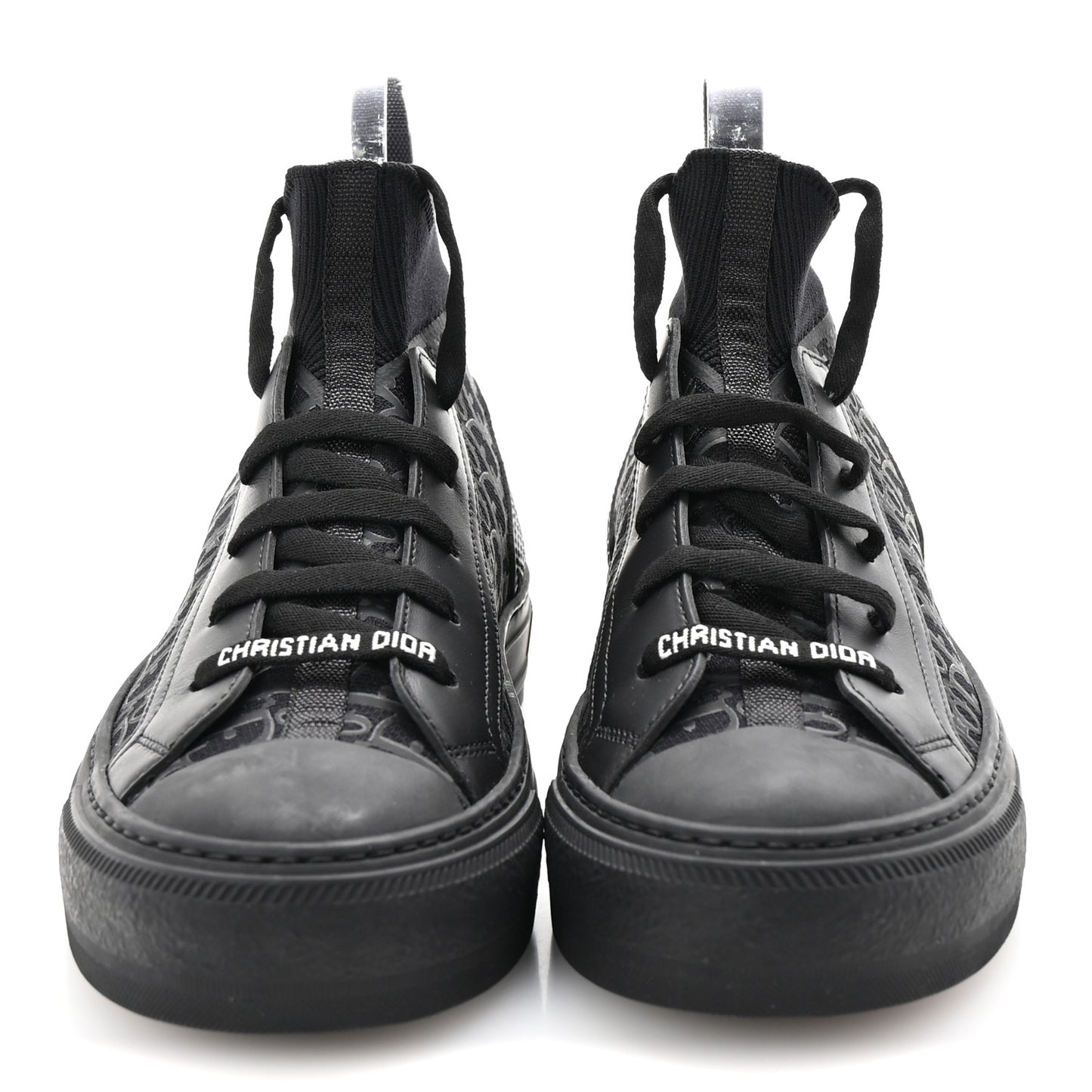 Technical Canvas Mesh Calfskin Womens Matte Oblique Walk'n Dior High Top Sneakers 36.5 Black