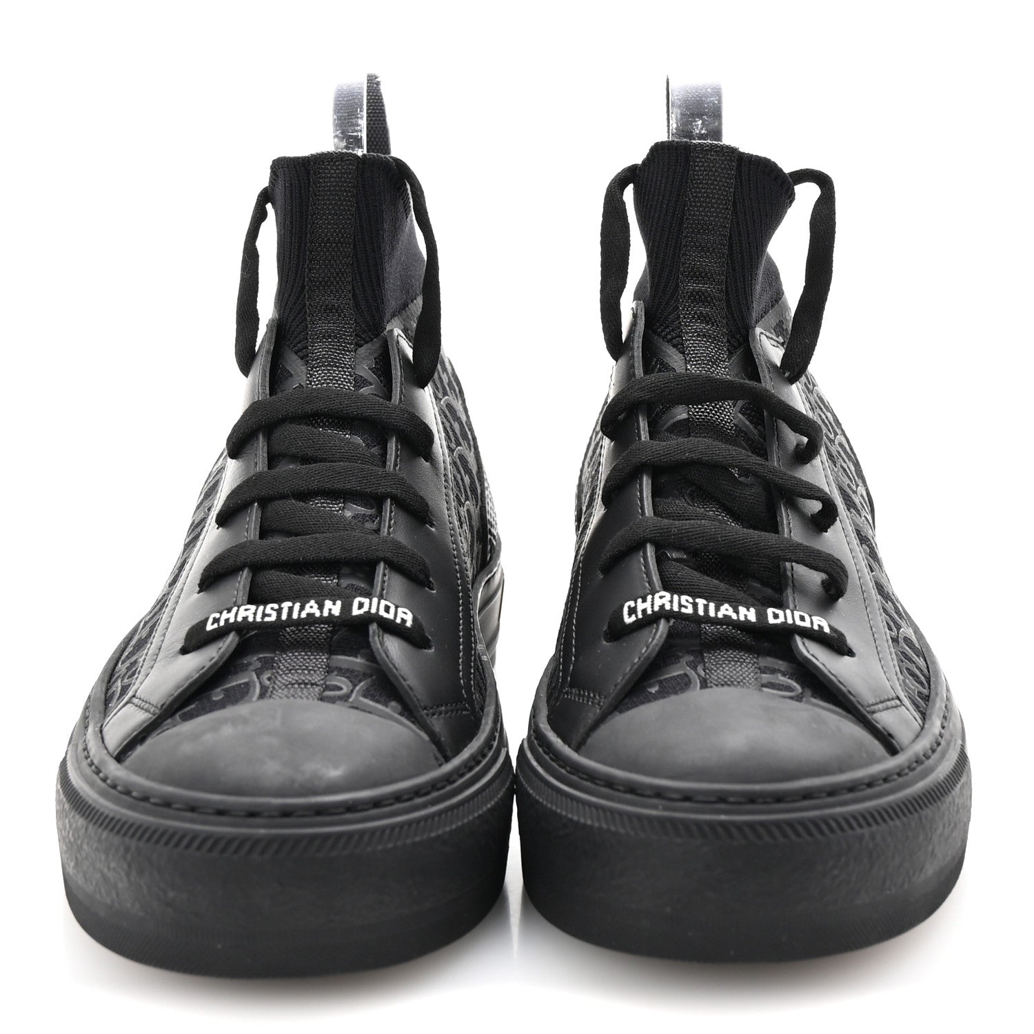 Christian Dior Technical Canvas Mesh Calfskin Womens Matte Oblique Walk'n Dior High Top Sneakers 36.5 Black 3 of 10
