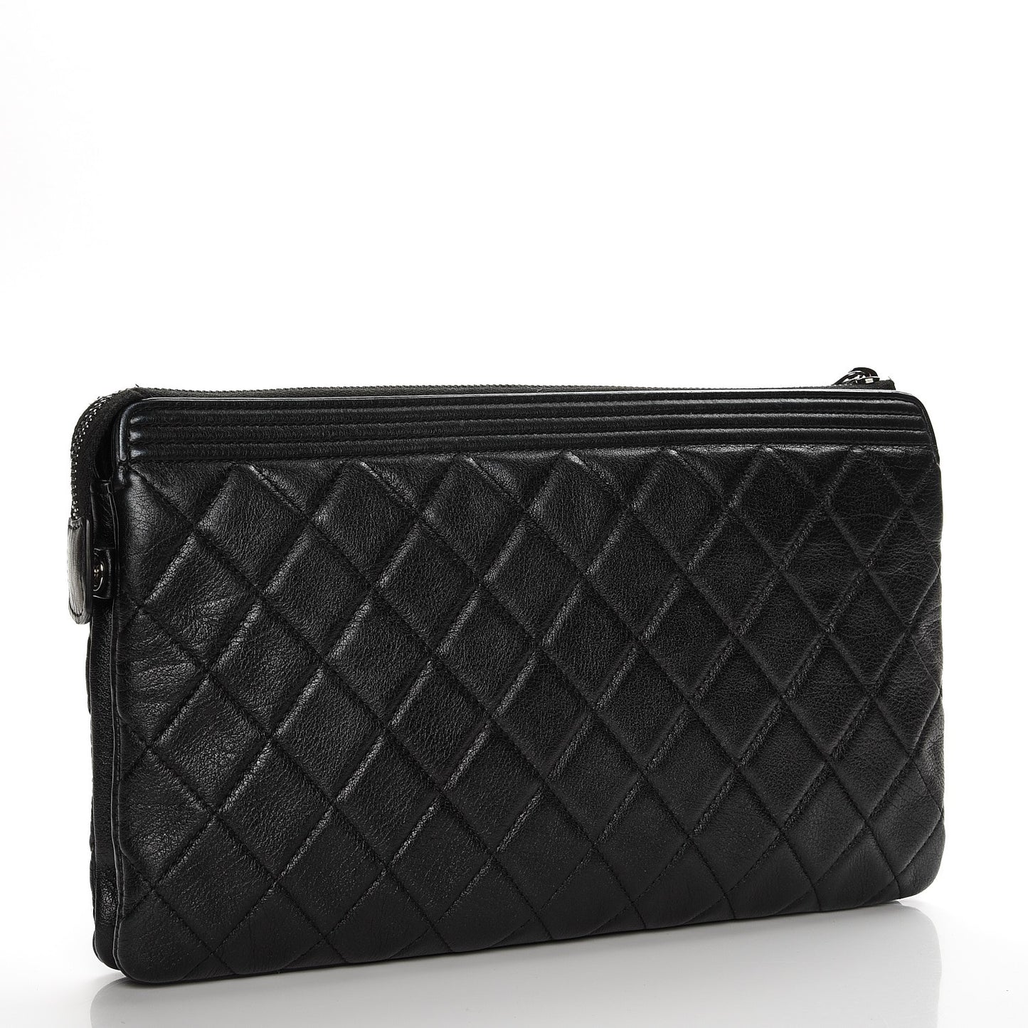 Calfskin Quilted Small Zipped Boy Pouch Black