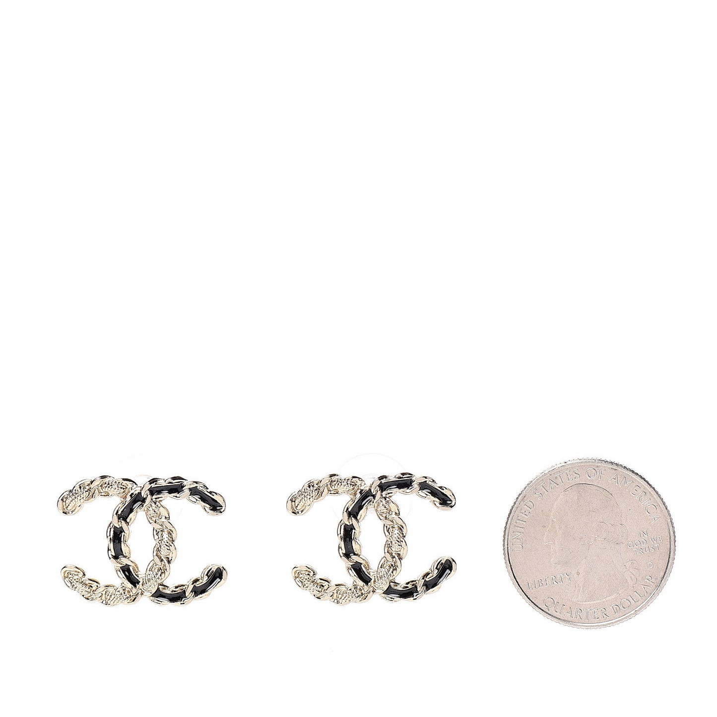 Enamel Metal Chain French New Wave CC Earrings Black Gold