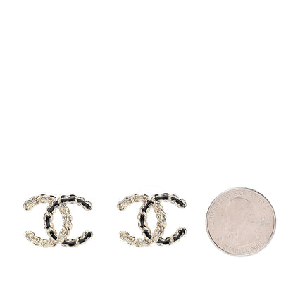 Chanel Enamel Metal Chain French New Wave CC Earrings Black Gold 2 of 5