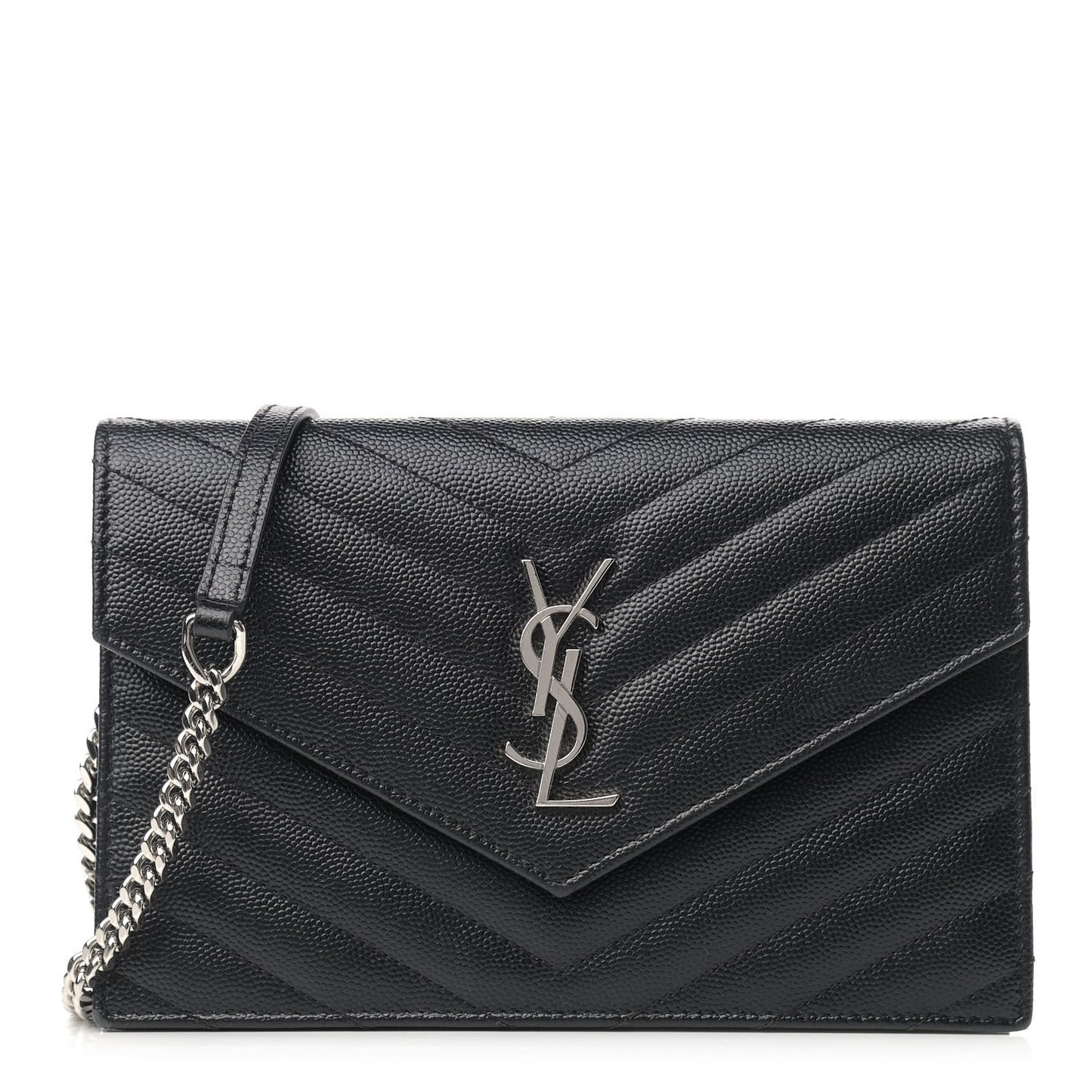 Grain De Poudre Matelasse Chevron Monogram Envelope Chain Wallet Black