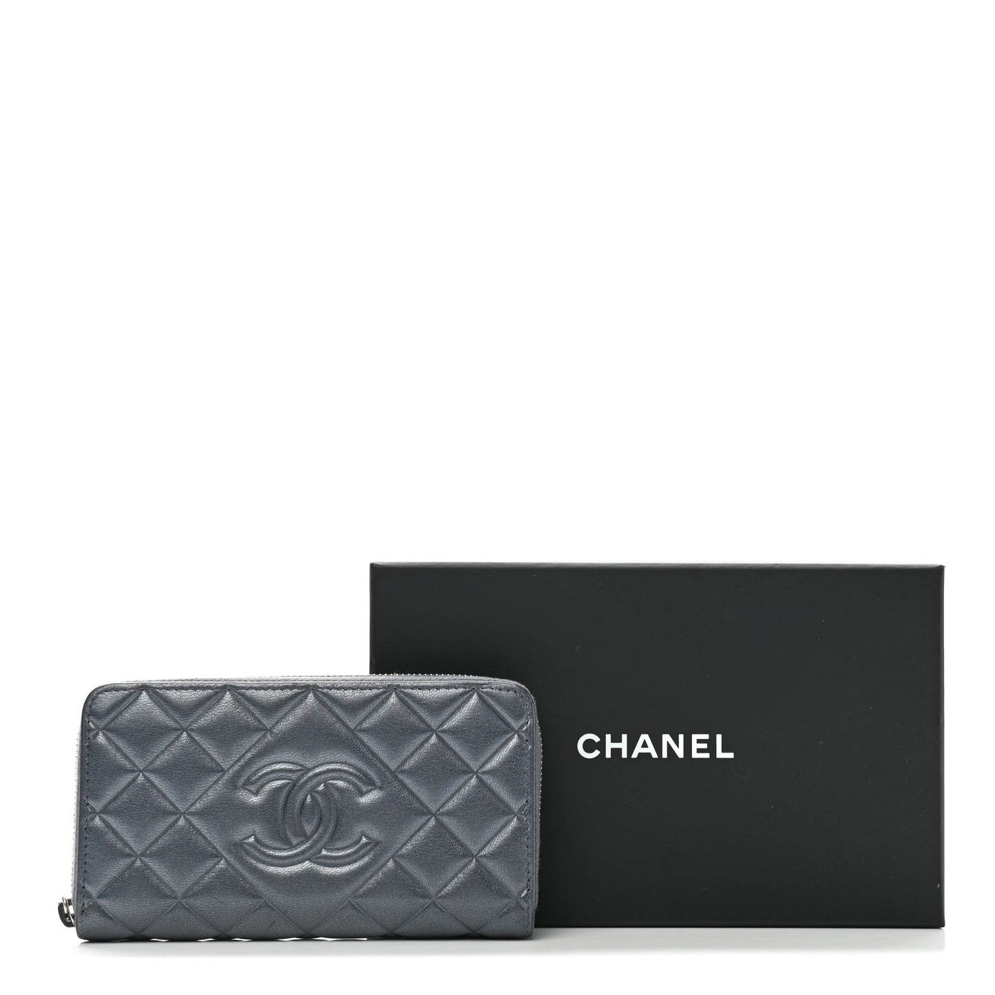 Lambskin Quilted Diamond CC Zip Around Wallet Blue