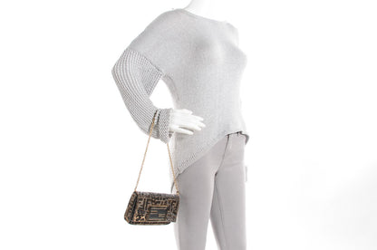 Fendi Metallic Lurex Zucca Mia Pochette Gold Silver 3 of 10