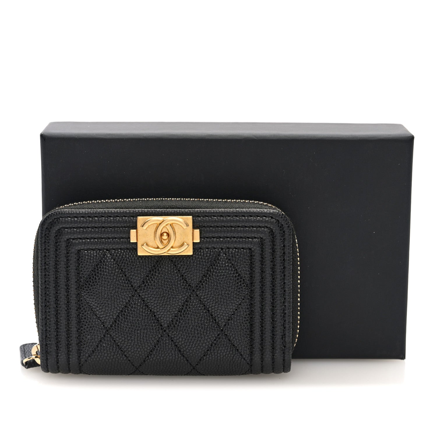 Chanel Caviar Quilted Boy Zip Around Coin Purse Wallet Black 8 of 8