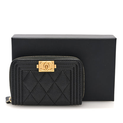 Chanel Caviar Quilted Boy Zip Around Coin Purse Wallet Black 8 of 8