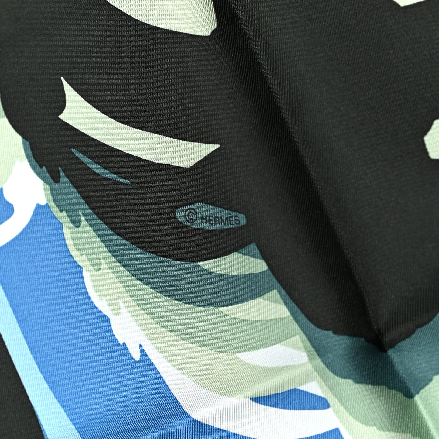 Silk Twill Brides De Gala Shadow Scarf 90 Bleu Gitane Vert