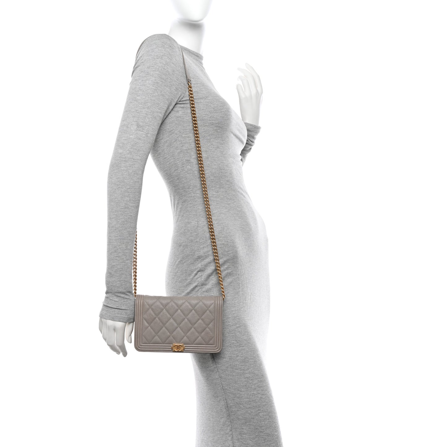 Caviar Quilted Boy Wallet On Chain WOC Grey