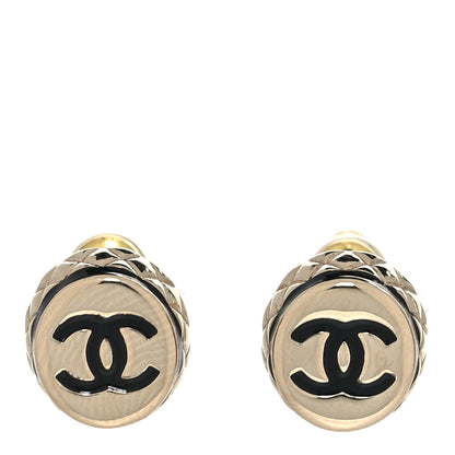 Chanel Metal Enamel Quilted CC Stud Earrings Gold Black 1 of 5