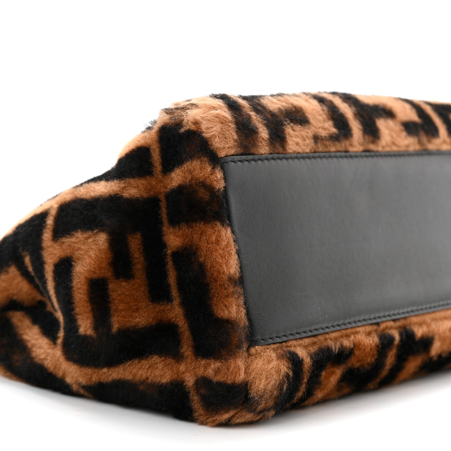 Fendi Shearling Nappa Macro FF 1974 Mini Peekaboo Iconic Satchel Tobacco Black 9 of 10