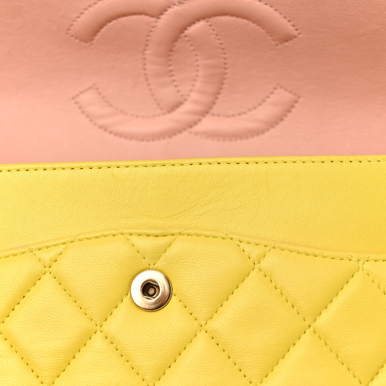 Chanel Lambskin Quilted Medium Double Flap Yellow Pink 15 of 16