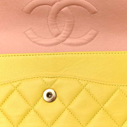 Chanel Lambskin Quilted Medium Double Flap Yellow Pink 15 of 16