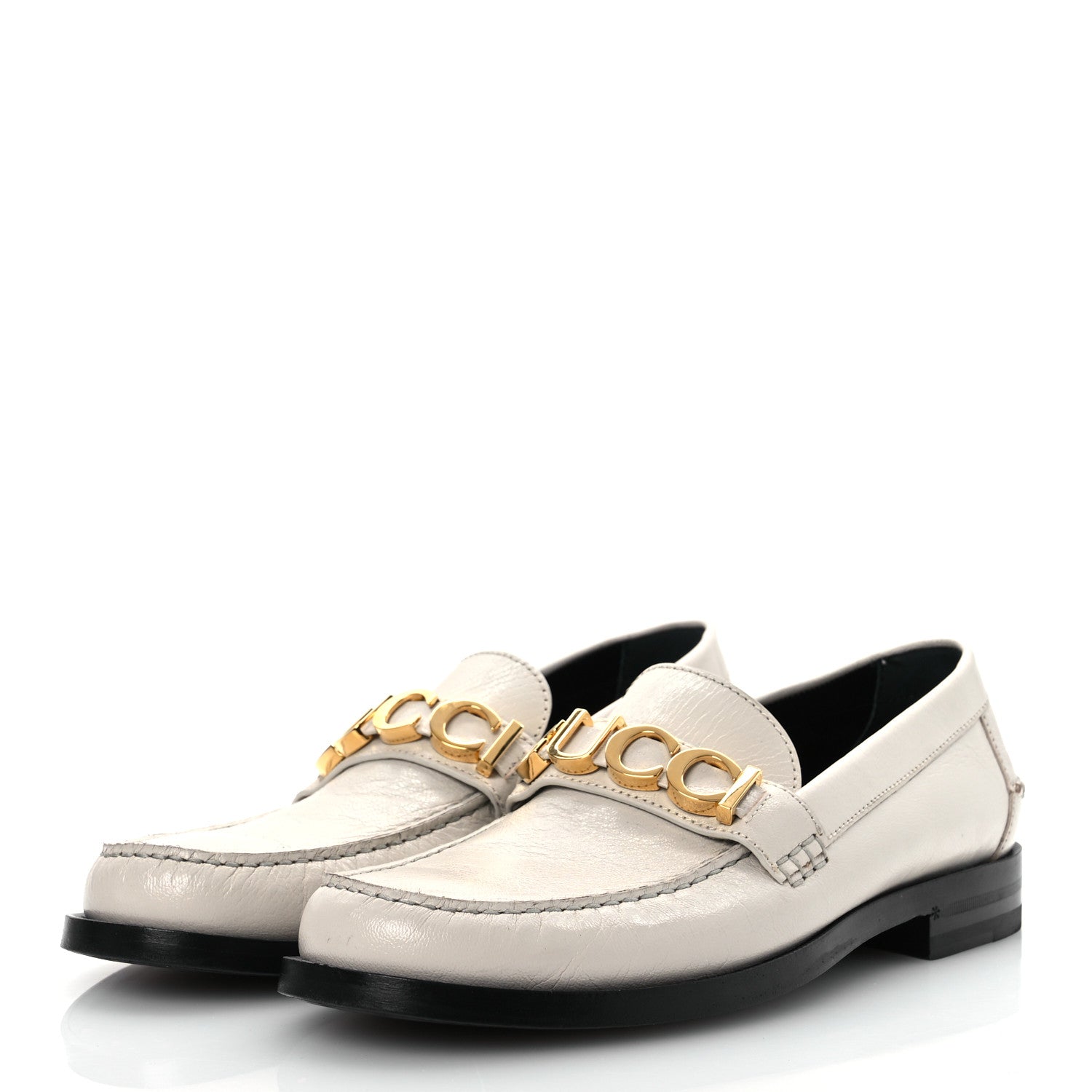 Gucci Goatskin Womens Logo 15mm Loafers 40.5 Mystic White 4 of 14