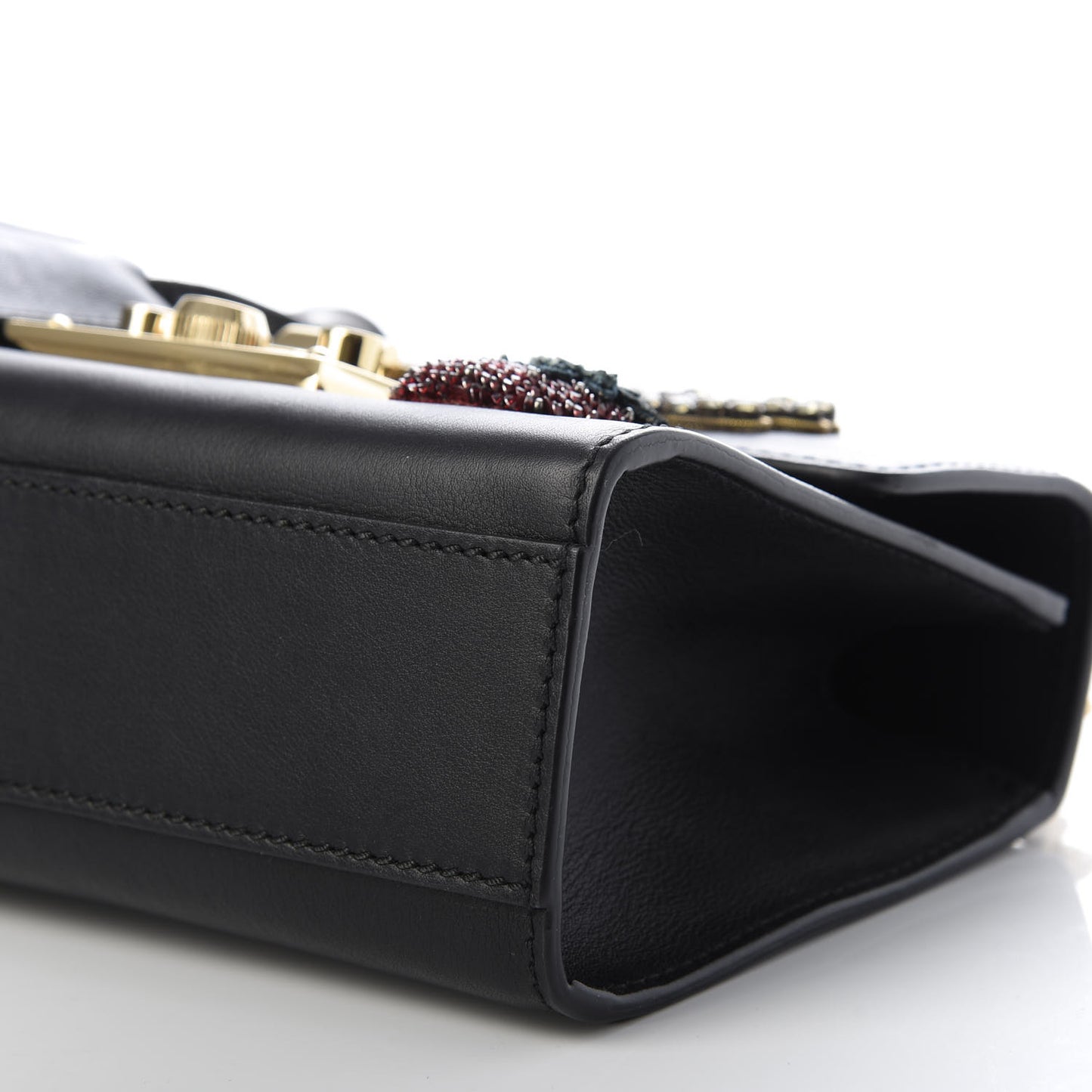 Calfskin Strawberry Embroidered Small Padlock Shoulder Bag Black
