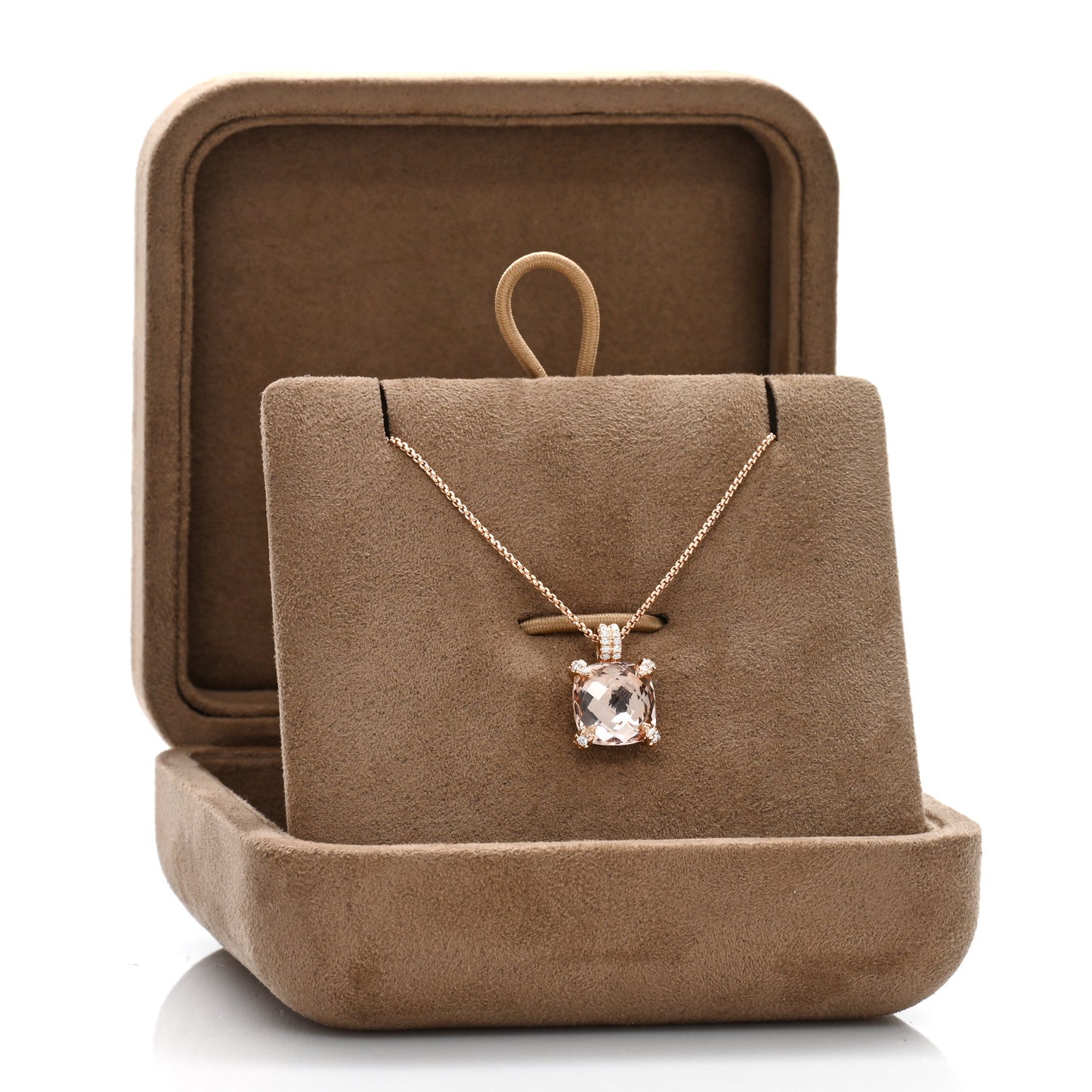 18K Rose Gold Diamond Morganite 11mm Chatelaine Pendant Necklace