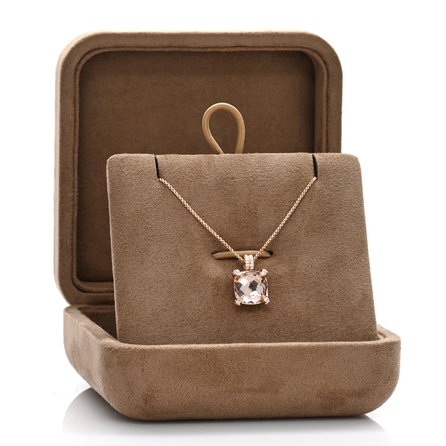 David Yurman 18K Rose Gold Diamond Morganite 11mm Chatelaine Pendant Necklace 5 of 5