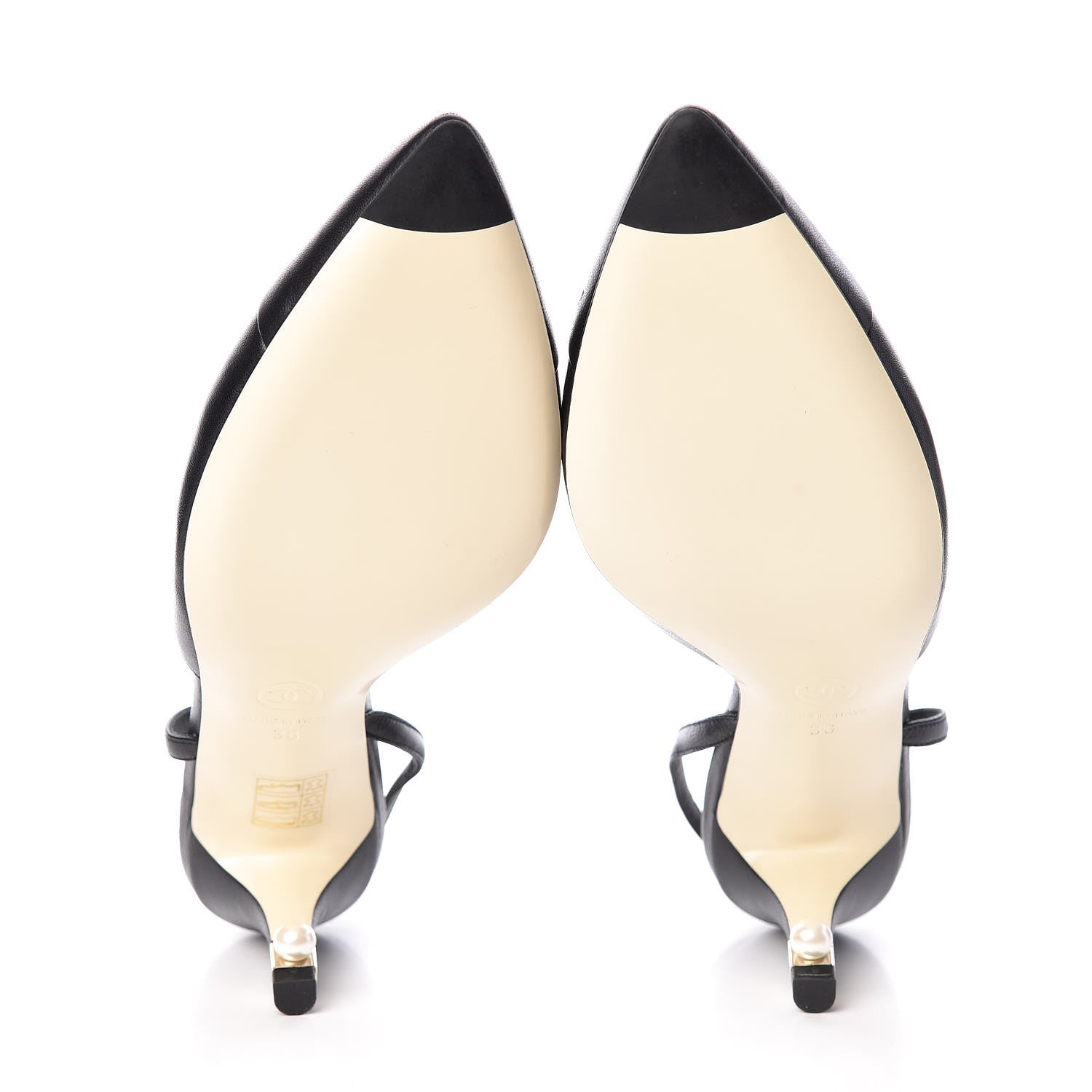 Chanel Lambskin Cap Toe CC Slingback Heels 38 Black 5 of 8