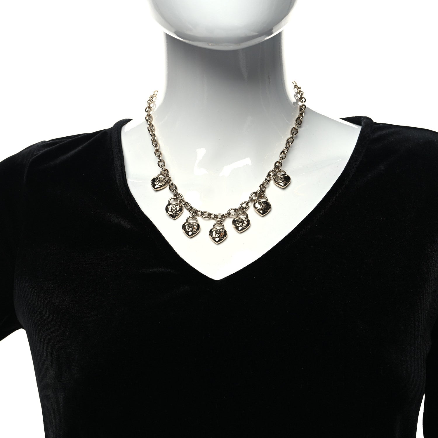 Chanel Metal CC Heart Turnlock Charms Choker Necklace Gold 2 of 5