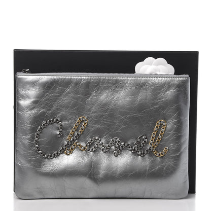 Chanel Metallic Crumpled Calfskin Chain 20s Signature Pouch Silver 10 of 10