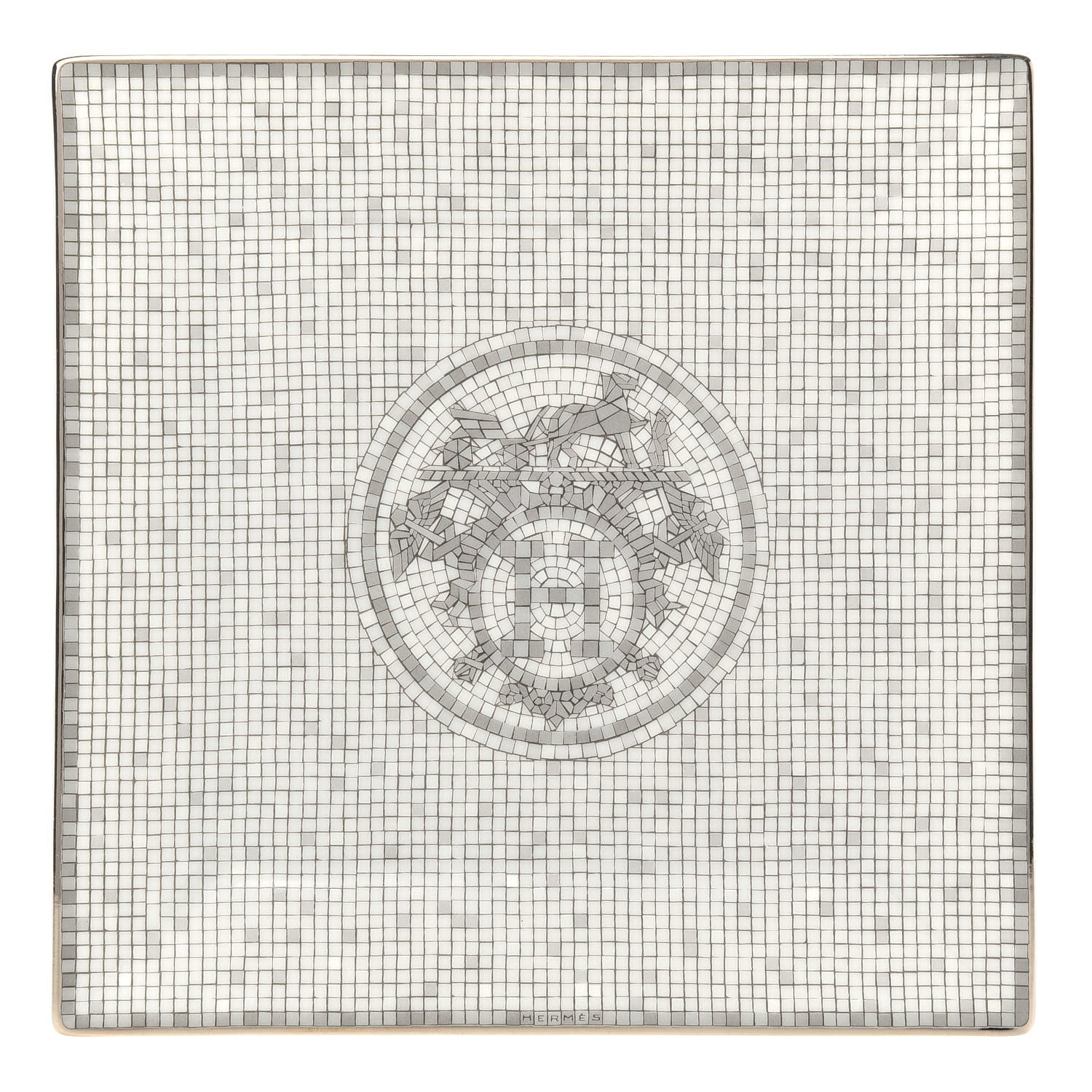 Hermes Porcelain Mosaique au 24 Square Plate Platinum 1 of 5