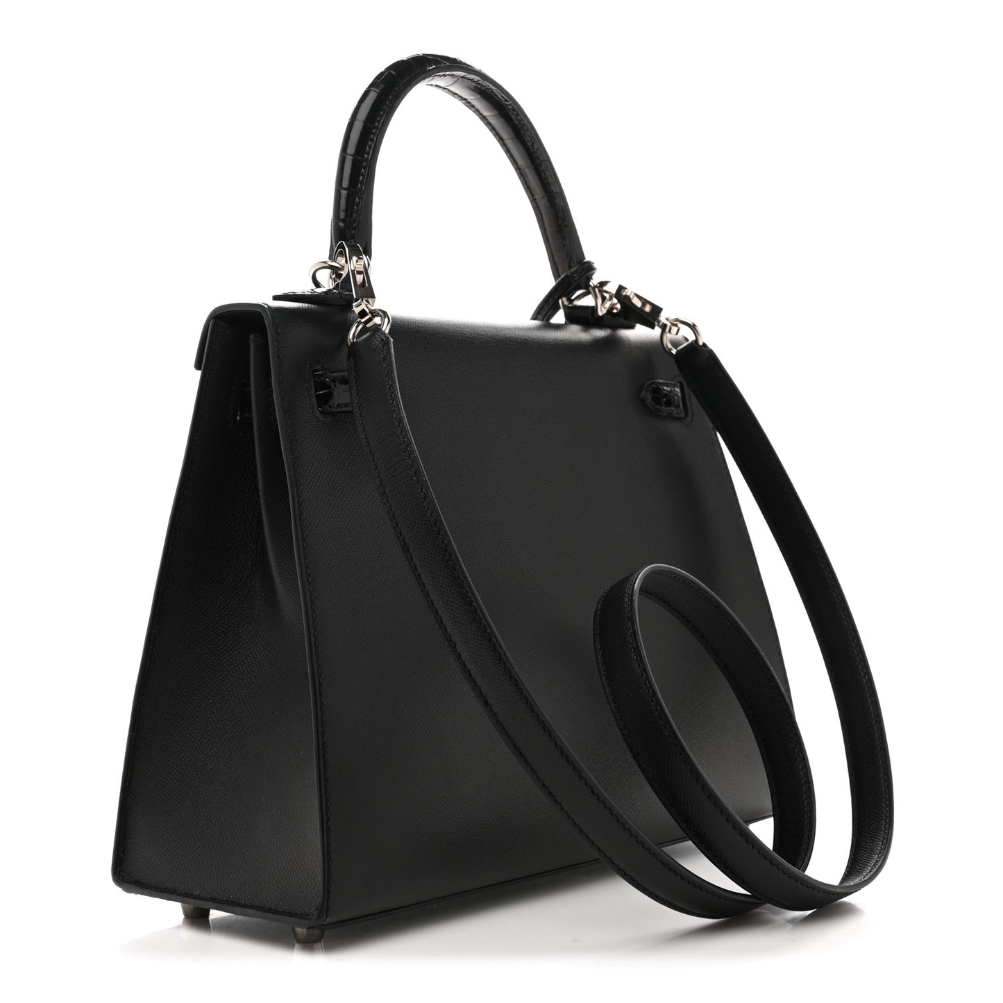 Madame Calfskin Shiny Niloticus Crocodile Kelly Sellier Touch 25 Black