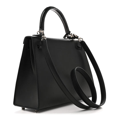 Hermes Madame Calfskin Shiny Niloticus Crocodile Kelly Sellier Touch 25 Black 3 of 14