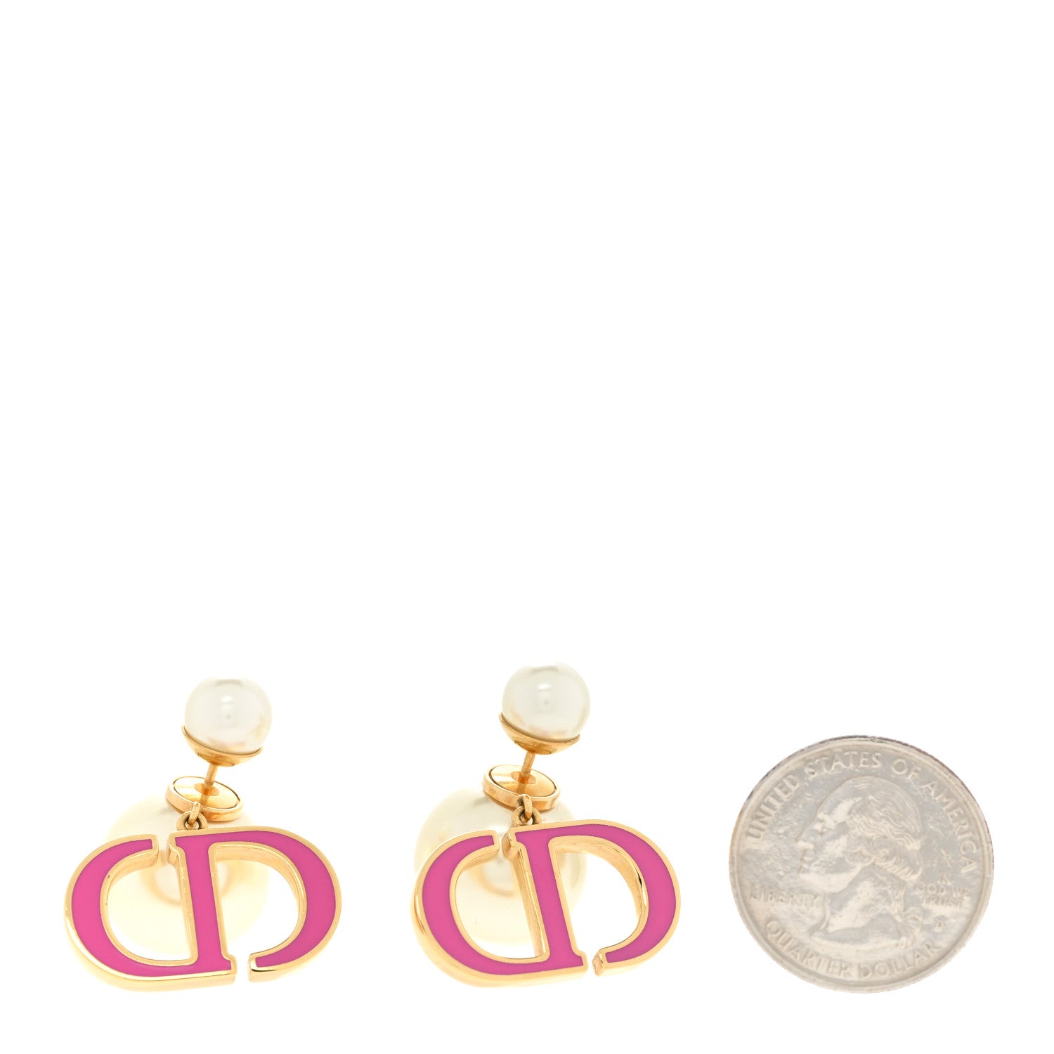 Christian Dior Pearl Enamel Tribal CD Drop Earrings Gold White Pink 2 of 5