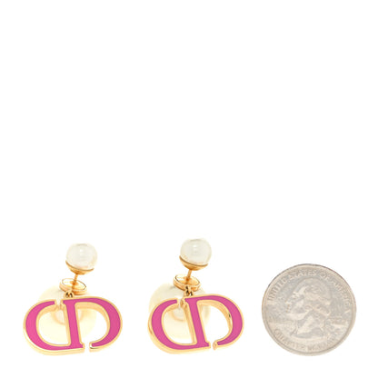 Christian Dior Pearl Enamel Tribal CD Drop Earrings Gold White Pink 2 of 5