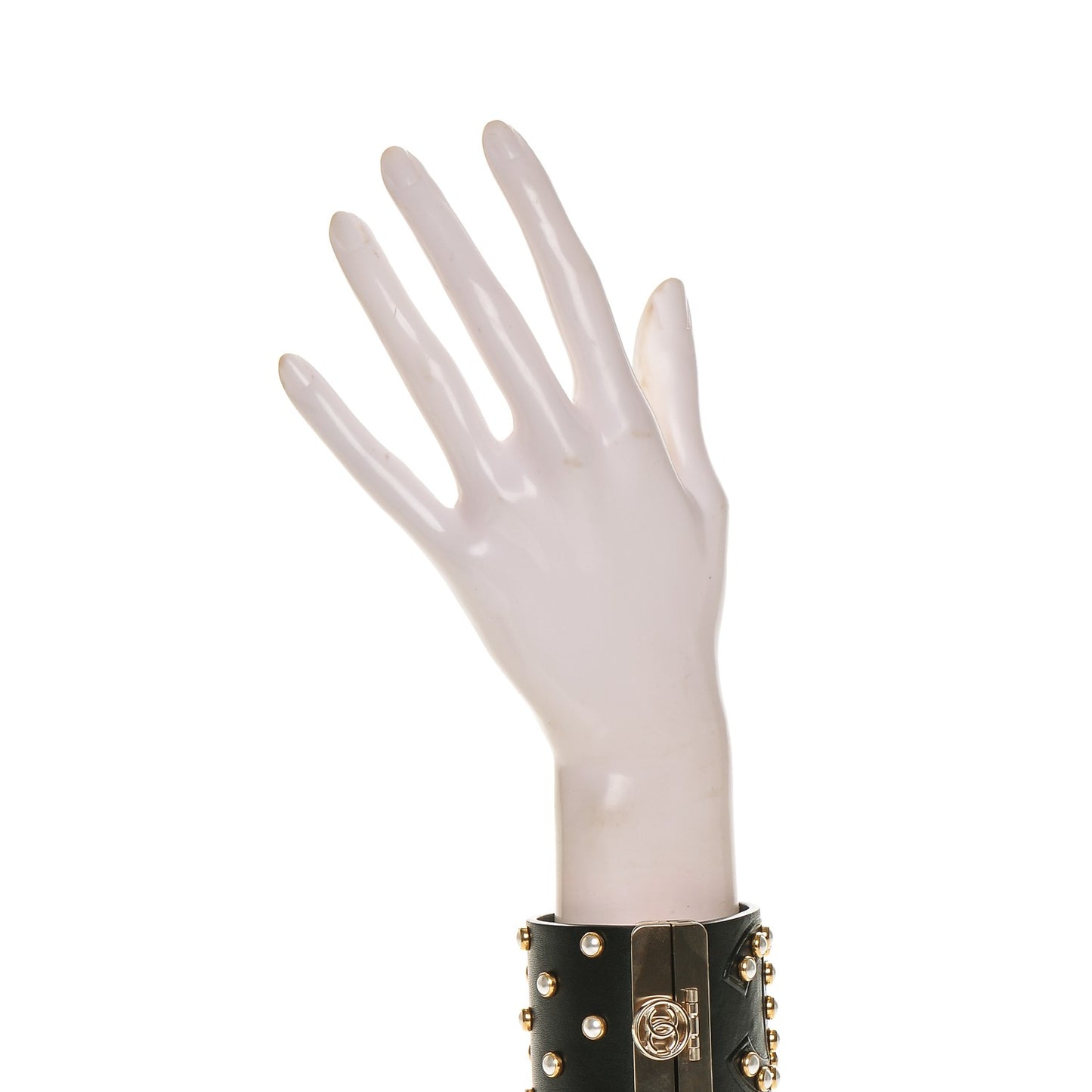 Lambskin Calfskin Pearl CC Cuff Bracelet Black Gold
