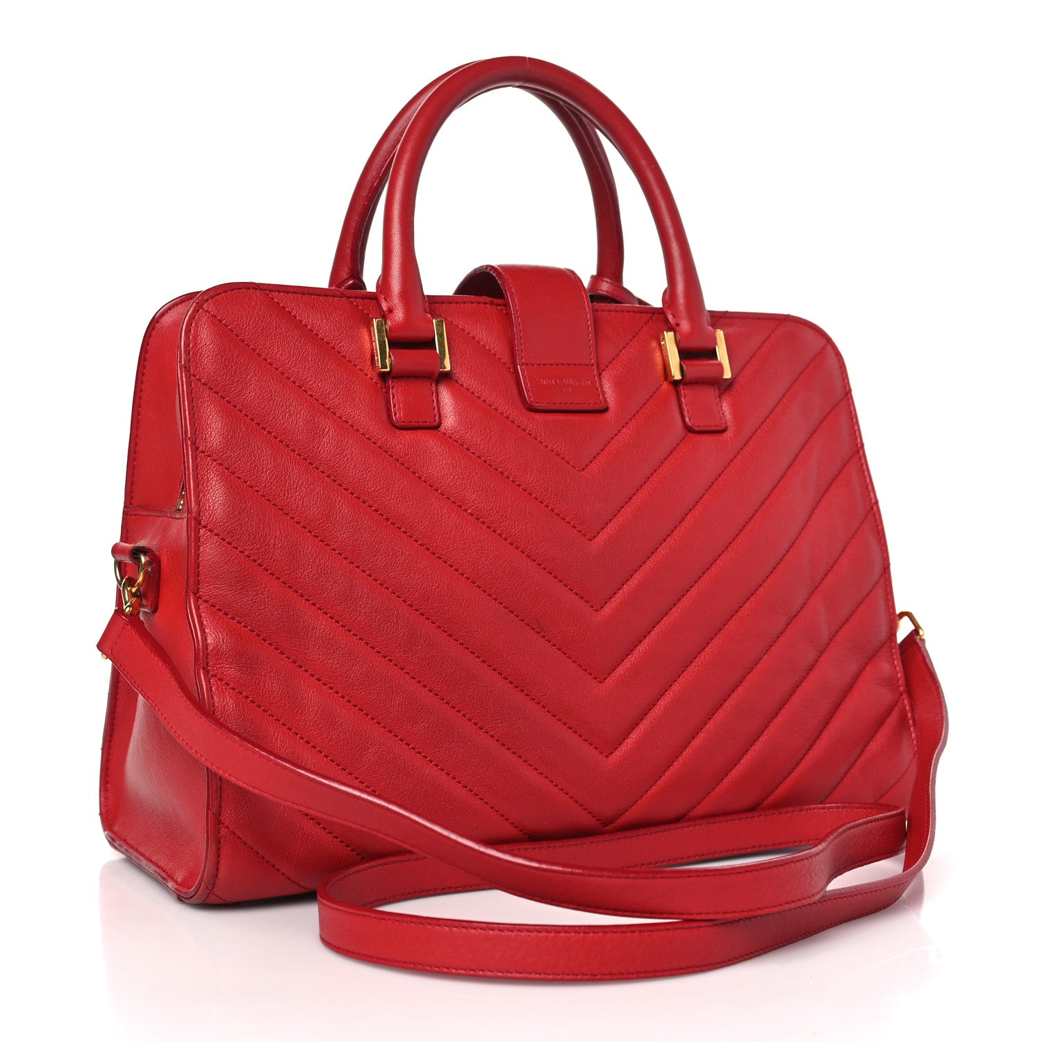 Saint Laurent Calfskin Matelasse Chevron Small Monogram Cabas Lipstick Red 3 of 14