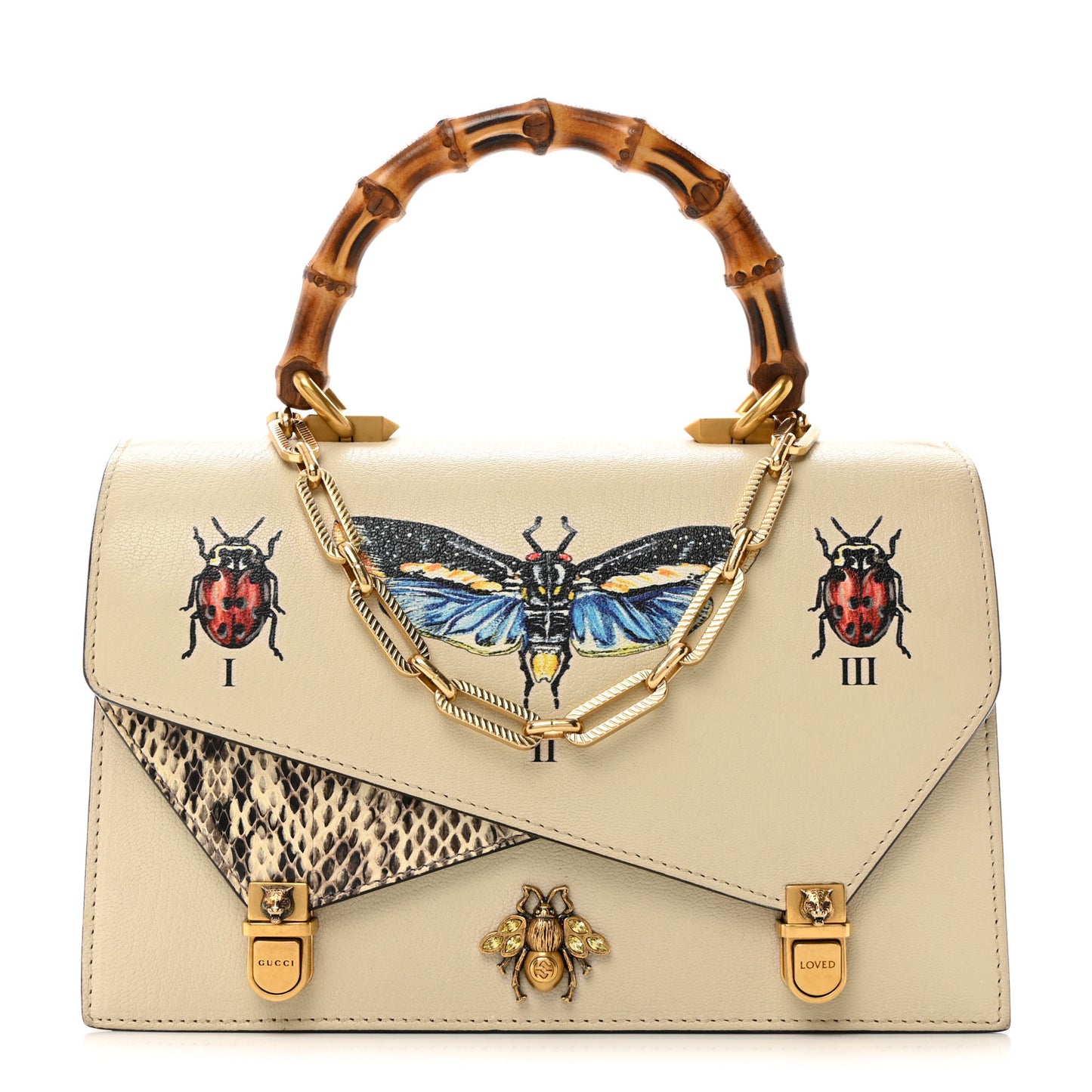 Calfskin Snakeskin Studded Small Ottilia Top Handle Bag White