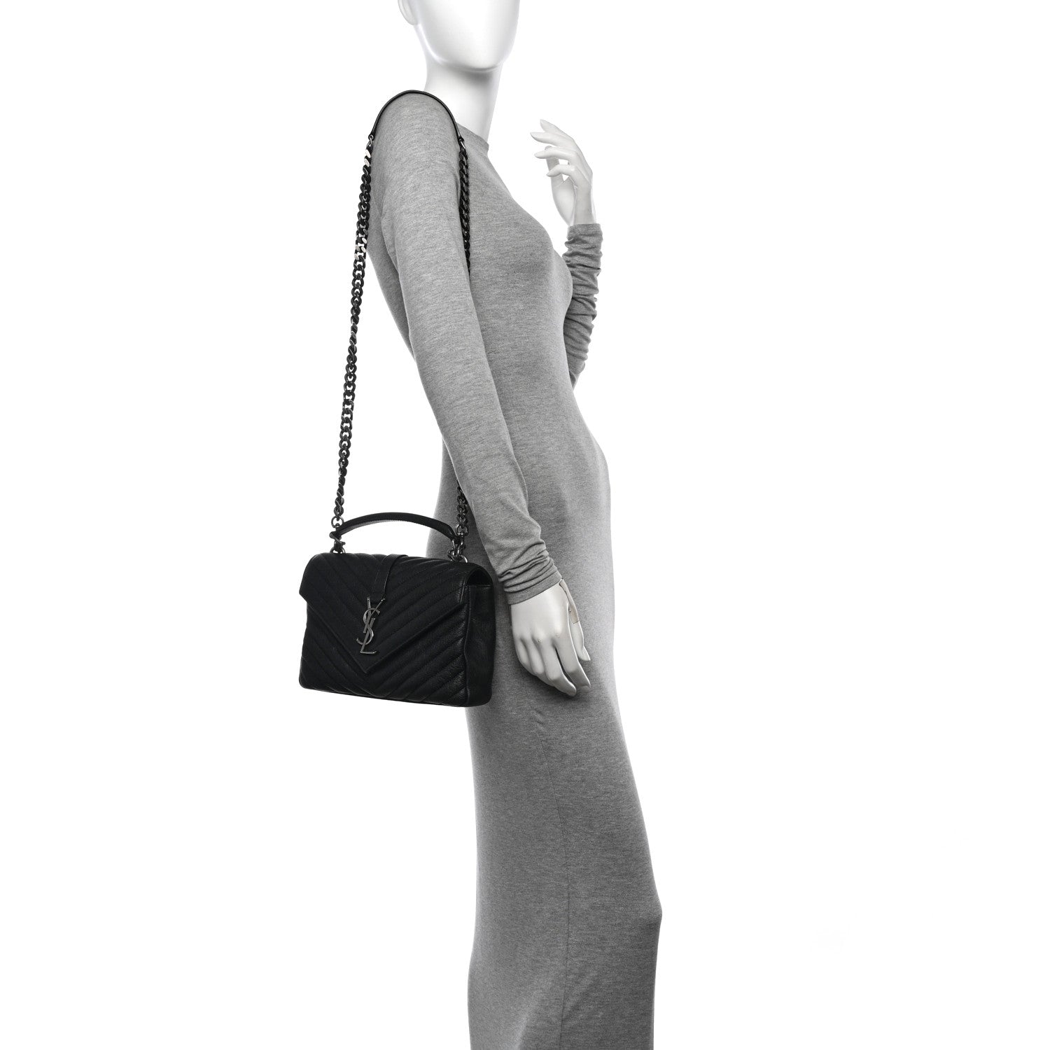 Saint Laurent Sheepskin Matelasse Chevron Monogram Medium College Bag Black 2 of 10