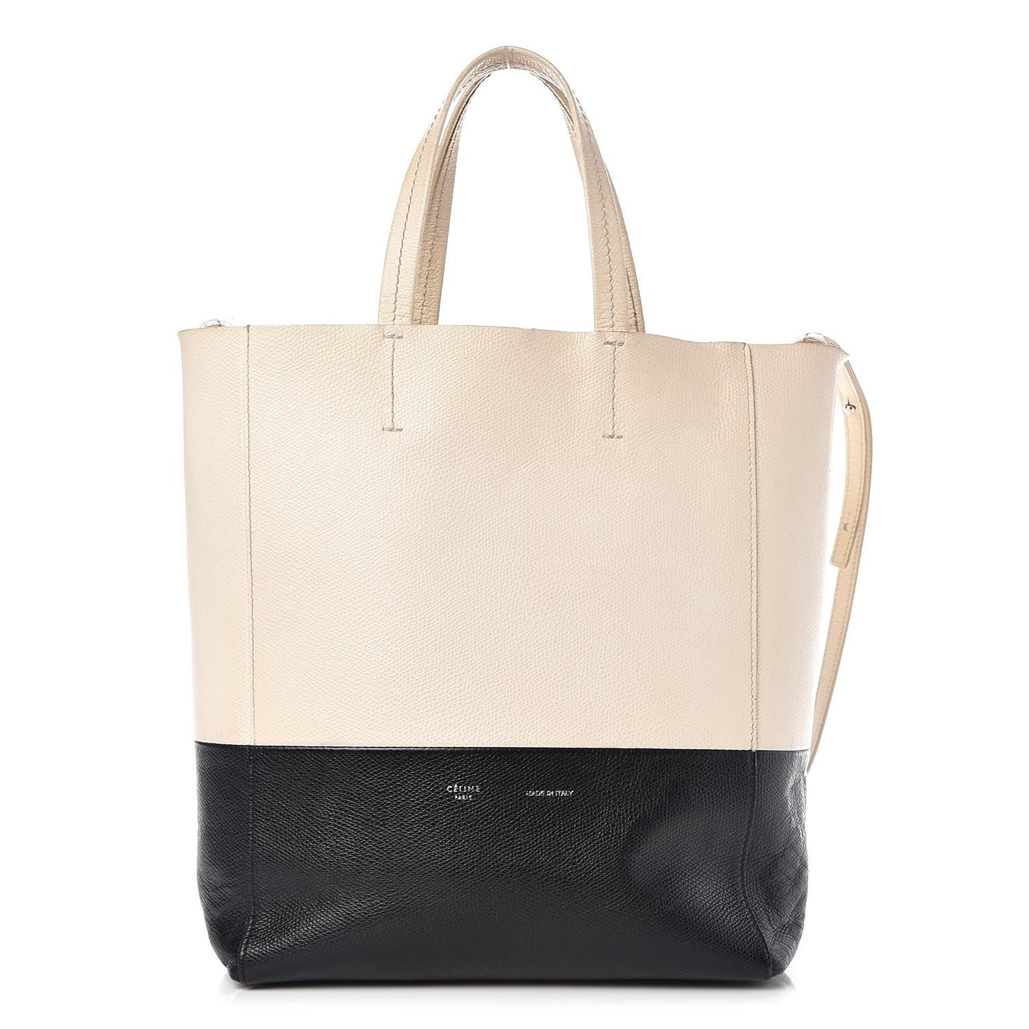 Grained Calfskin Small Vertical Bi-Cabas Cream Black