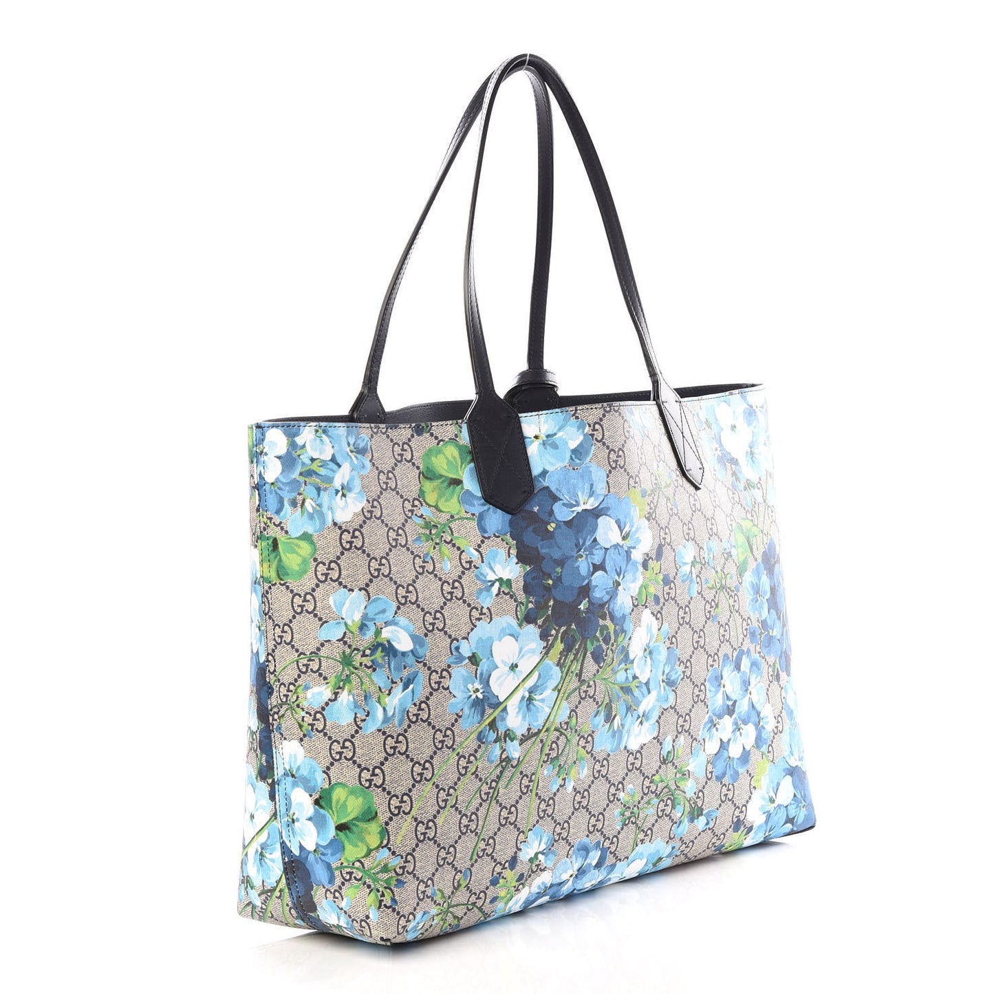 GG Supreme Monogram Blooms Medium Reversible Tote Beige Blue Navy